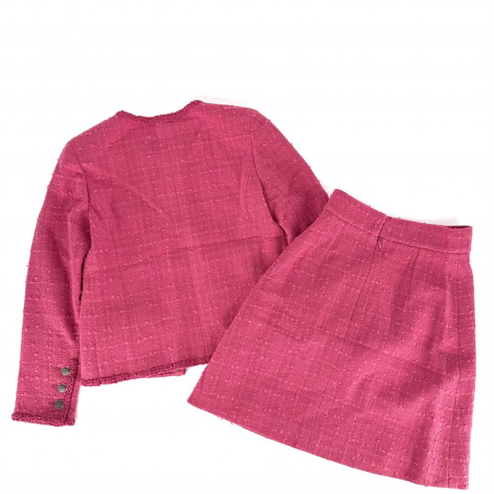 Chanel Set Collarless Jacket Skirt CC Logo Pink Silver Wool Nylon Mohair Spring — view 2