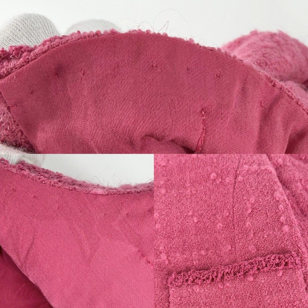 Chanel Set Collarless Jacket Skirt CC Logo Pink Silver Wool Nylon Mohair Spring — view 6