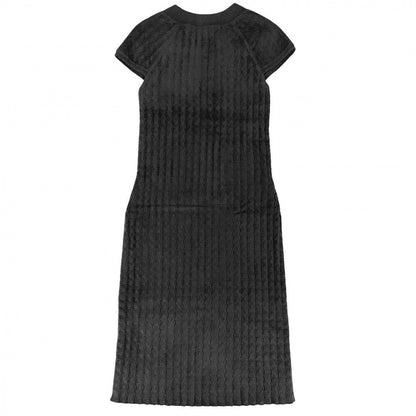 Chanel Dress Velour Short Sleeve Coco Button Vintage 38 Black Gold Rayon Nylon — view 2