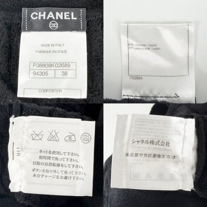Chanel Dress Velour Short Sleeve Coco Button Vintage 38 Black Gold Rayon Nylon — view 4