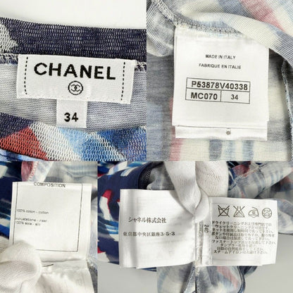 Chanel Short Sleeve Shirt Check Top Lace CC Logo 34 Blue White Cotton Summer — view 4