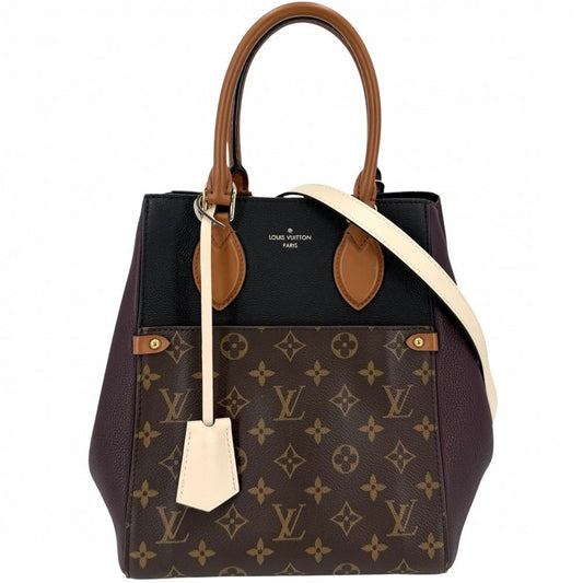 Louis Vuitton 2-Way Fold Tote MM Shoulder Bag Crossbody Monogram Canvas Brown