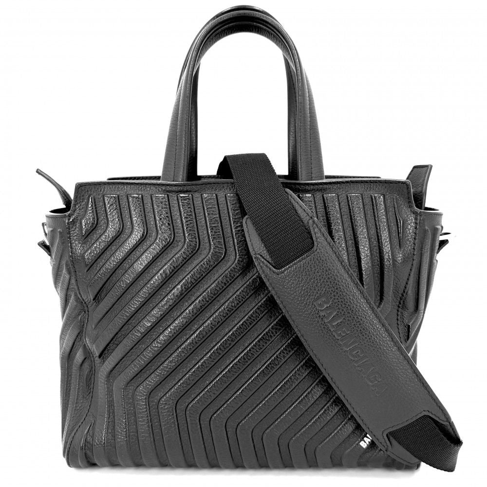 Balenciaga 2-Way Skirt Zip Small Shoulder Bag Crossbody Tote Leather Black