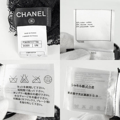 Chanel Shawl Lace Large Cotton Rayon Nylon Black Scarf — view 3