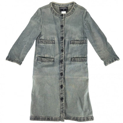 Chanel Denim Jacket Long 40 Indigo Cotton Spring Autumn