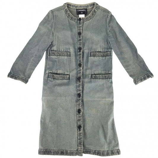 Chanel Denim Jacket Long 40 Indigo Cotton Spring Autumn