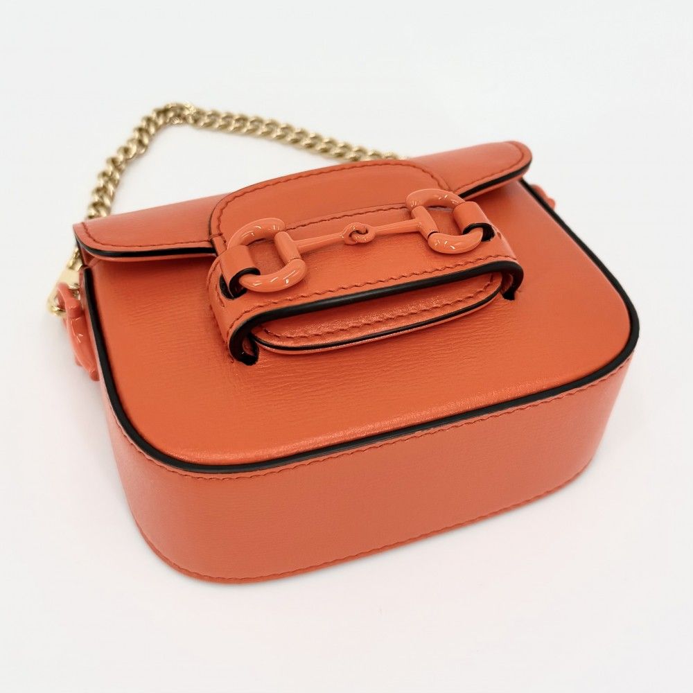 Gucci 2-Way Mini Horsebit Mini Shoulder Bag Crossbody Leather Orange Gold — view 3