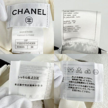 Chanel Set Tweed Bicolor Jacket Sleeveless Dress 38 Black White Silver Linen — view 6