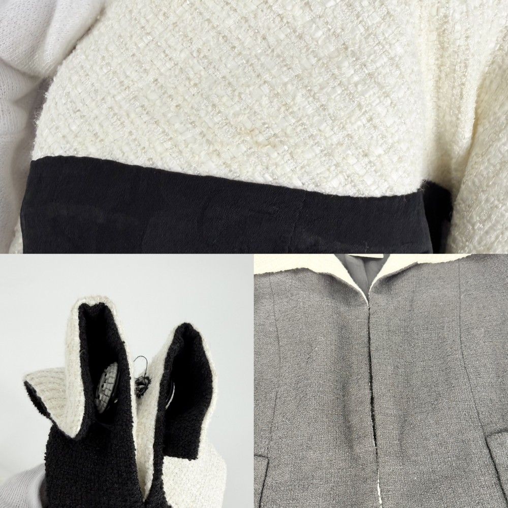 Chanel Set Tweed Bicolor Jacket Sleeveless Dress 38 Black White Silver Linen — view 5
