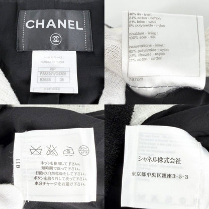 Chanel Set Tweed Bicolor Jacket Sleeveless Dress 38 Black White Silver Linen — view 4