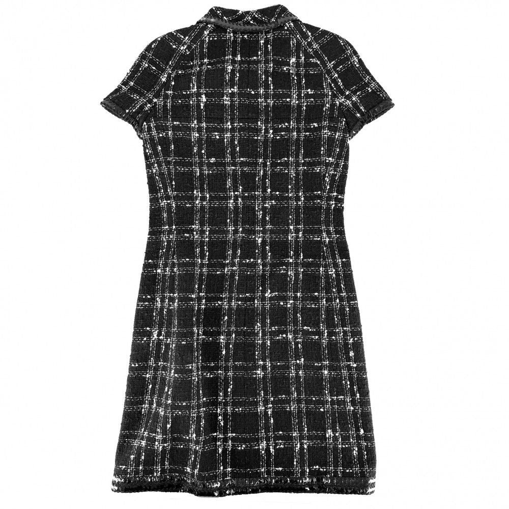 Chanel Dress Tweed Camellia Short Sleeve 38 Black Gold Cotton Acrylic Summer — view 2