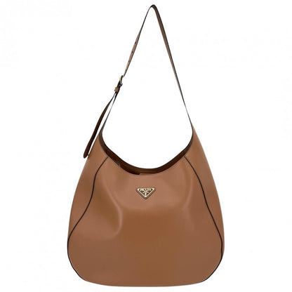 Prada Shoulder Bag Triangle Logo Bag Crossbody Leather Brown Gold