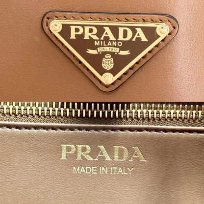 Prada Shoulder Bag Triangle Logo Bag Crossbody Leather Brown Gold — view 5