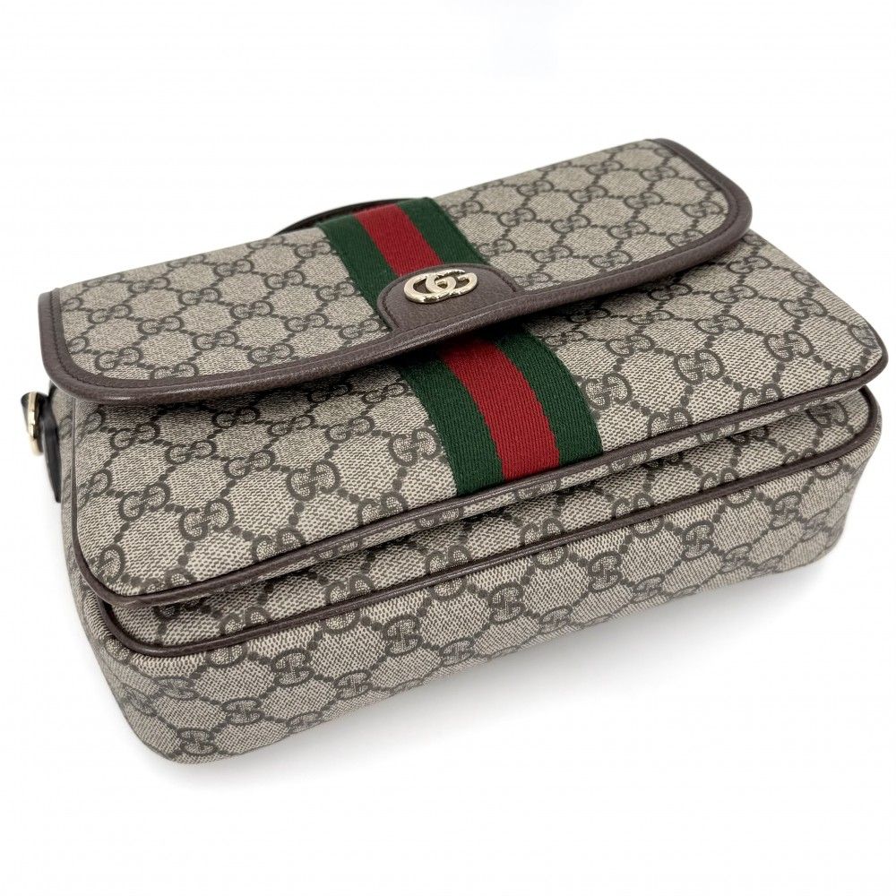 Gucci 2-Way Ophidia Top Handle Shoulder Bag Crossbody GG Supreme Canvas Leather — view 3