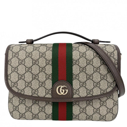 Gucci 2-Way Ophidia Top Handle Shoulder Bag Crossbody GG Supreme Canvas Leather