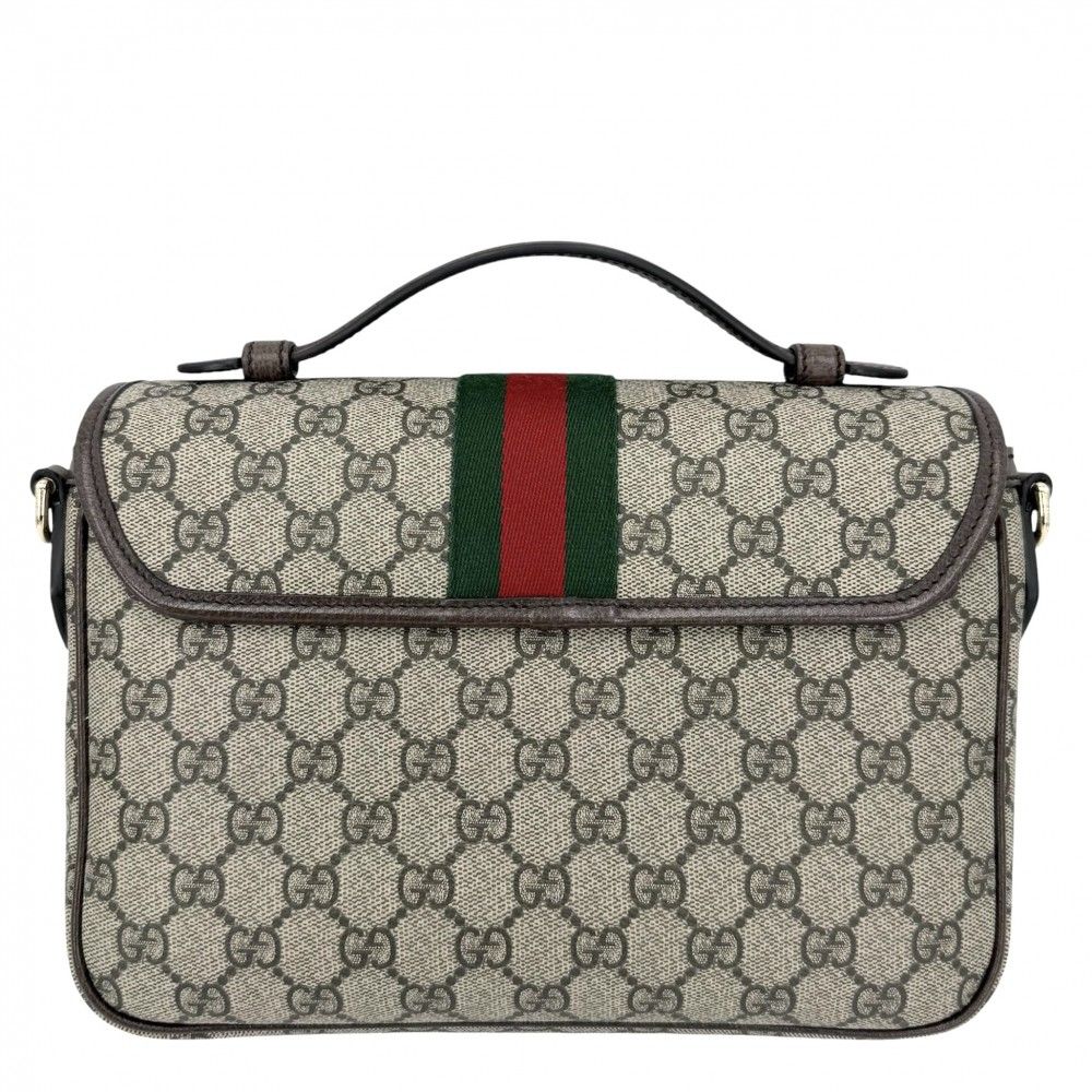 Gucci 2-Way Ophidia Top Handle Shoulder Bag Crossbody GG Supreme Canvas Leather — view 2