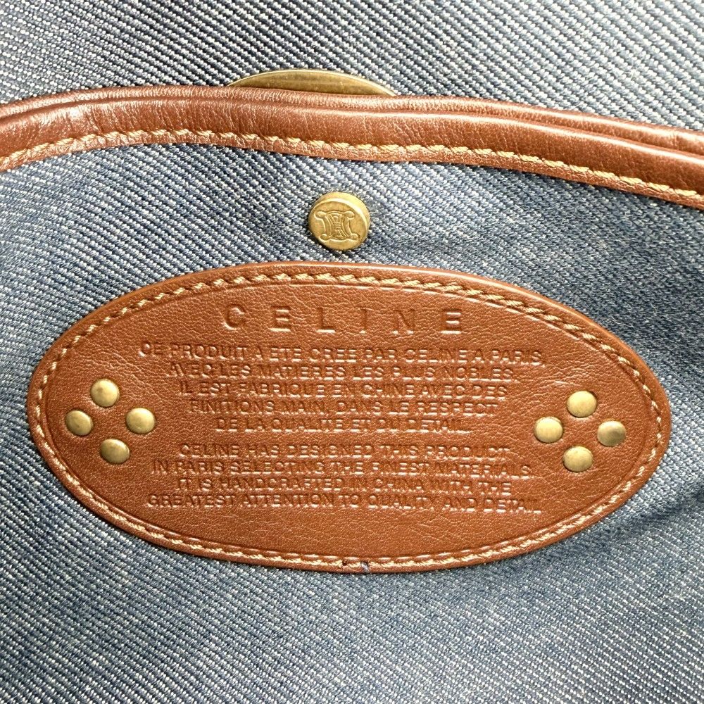 Celine Handbag Paris Macadam One Shoulder Vintage Denim Leather Navy Brown Matt — view 5