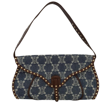 Celine Handbag Paris Macadam One Shoulder Vintage Denim Leather Navy Brown Matt