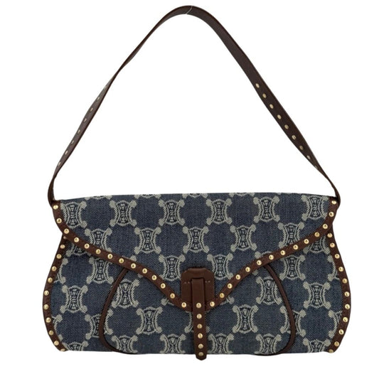 Celine Handbag Paris Macadam One Shoulder Vintage Denim Leather Navy Brown Matt