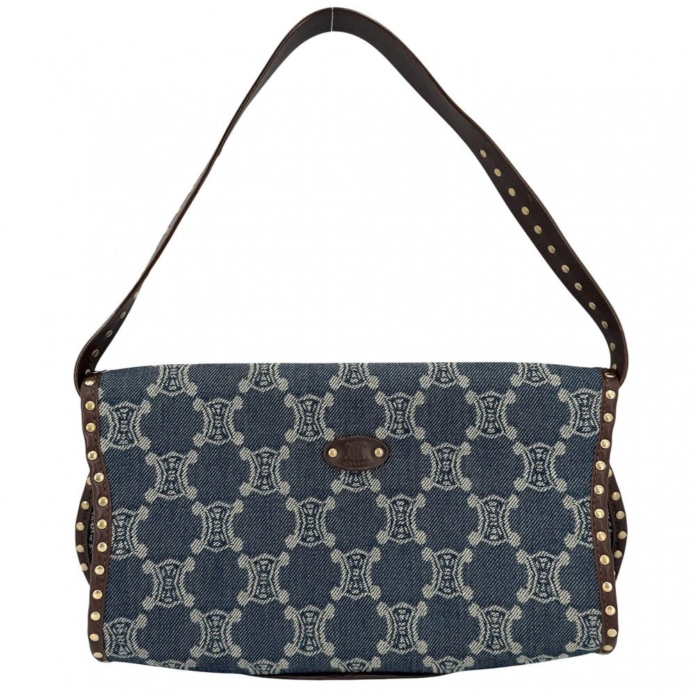 Celine Handbag Paris Macadam One Shoulder Vintage Denim Leather Navy Brown Matt — view 2