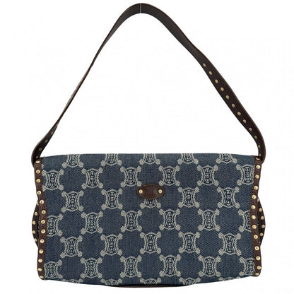 Celine Handbag Paris Macadam One Shoulder Vintage Denim Leather Navy Brown Matt — view 2