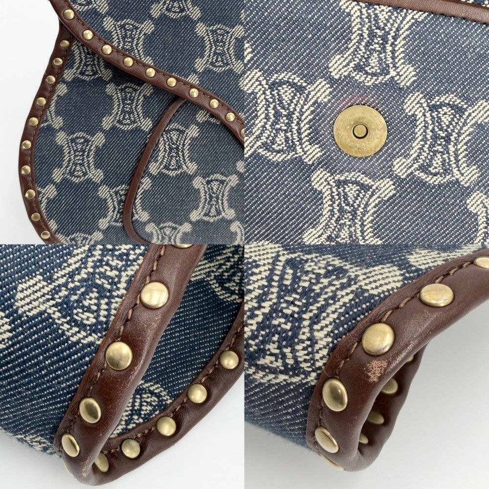 Celine Handbag Paris Macadam One Shoulder Vintage Denim Leather Navy Brown Matt — view 6
