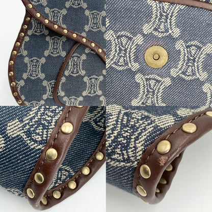 Celine Handbag Paris Macadam One Shoulder Vintage Denim Leather Navy Brown Matt — view 6