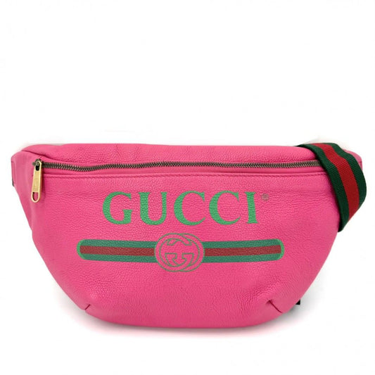 Gucci Waist Bag Logo Print Sherry Line Crossbody Leather Pink Gold