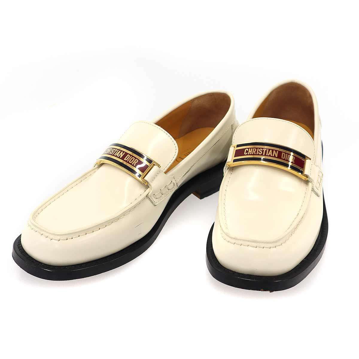 Dior Plate Leather Loafers Shu-z White