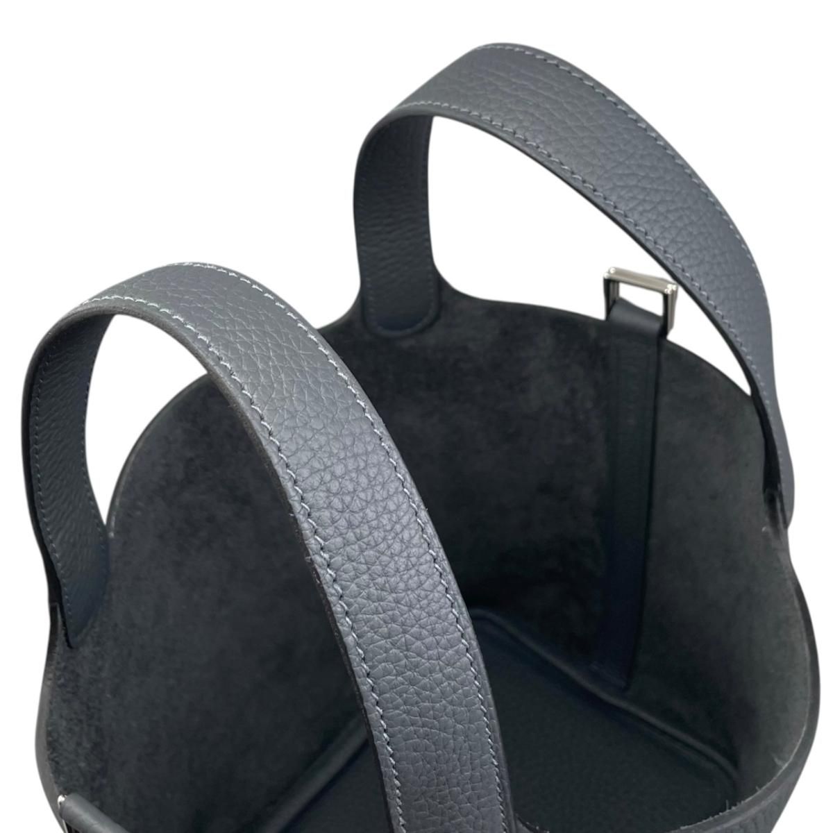 Hermes Handbag Picotin Lock PM Taurillon Clemence Grimisty Gray Silver — view 8