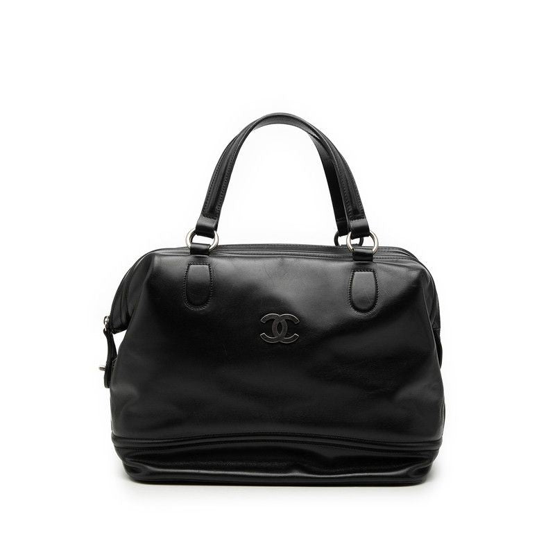 Chanel Black Silver Leather 1 Travel Bag