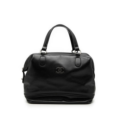 Chanel Black Silver Leather 1 Travel Bag