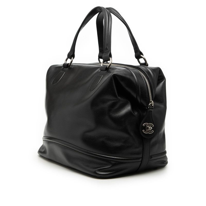 Chanel Black Silver Leather 1 Travel Bag — view 2