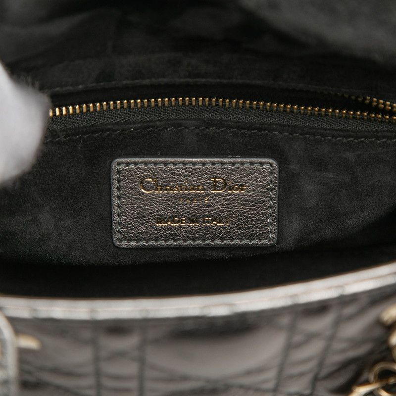 Dior Dio Cannage Ladydio 2-Way Shoulder Bag Silver Gold Leather — view 5