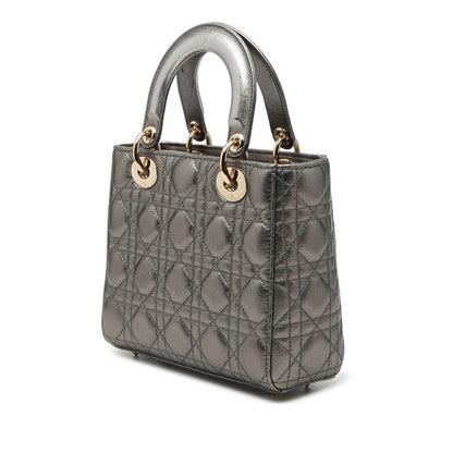 Dior Dio Cannage Ladydio 2-Way Shoulder Bag Silver Gold Leather — view 2