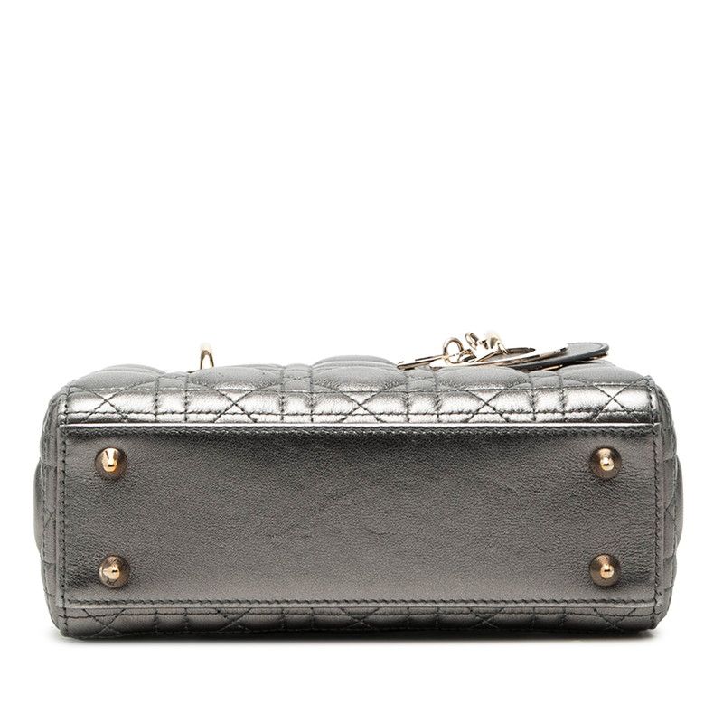 Dior Dio Cannage Ladydio 2-Way Shoulder Bag Silver Gold Leather — view 3