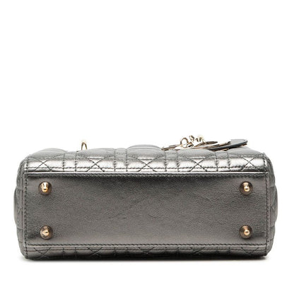 Dior Dio Cannage Ladydio 2-Way Shoulder Bag Silver Gold Leather — view 3