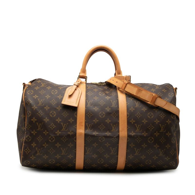 Louis Vuitton Monogram Keepall Bandouliere 50 Boston Bag 2-Way Brown Leather