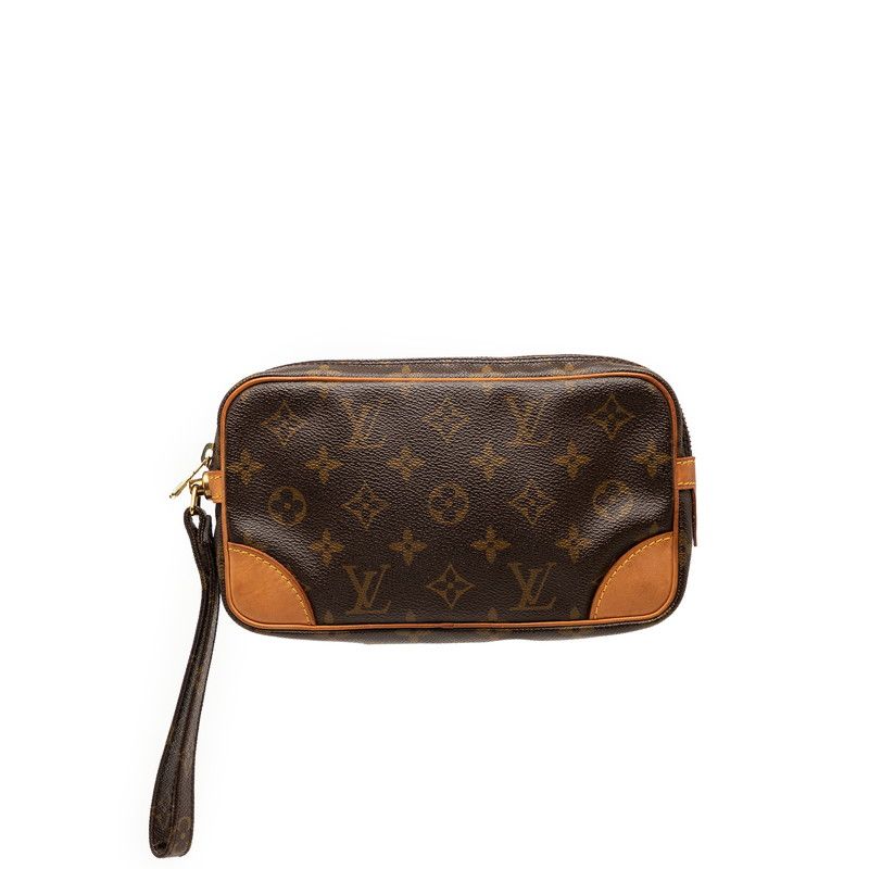 Louis Vuitton Monogram Marly Dragonne PM Clutch Brown Leather