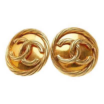Chanel CC Logo Vintage Earrings Gold Plating