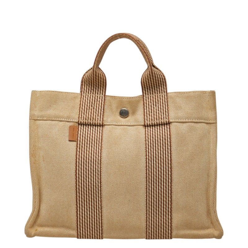 Hermes Fourre Tout PM Tote Beige Brown Canvas