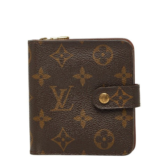 Louis Vuitton Monogram Compact Zip Wallet Brown Leather