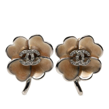 Chanel CC Logo Black Motif Earrings 04 Silver tale