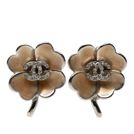 Chanel CC Logo Black Motif Earrings 04 Silver tale