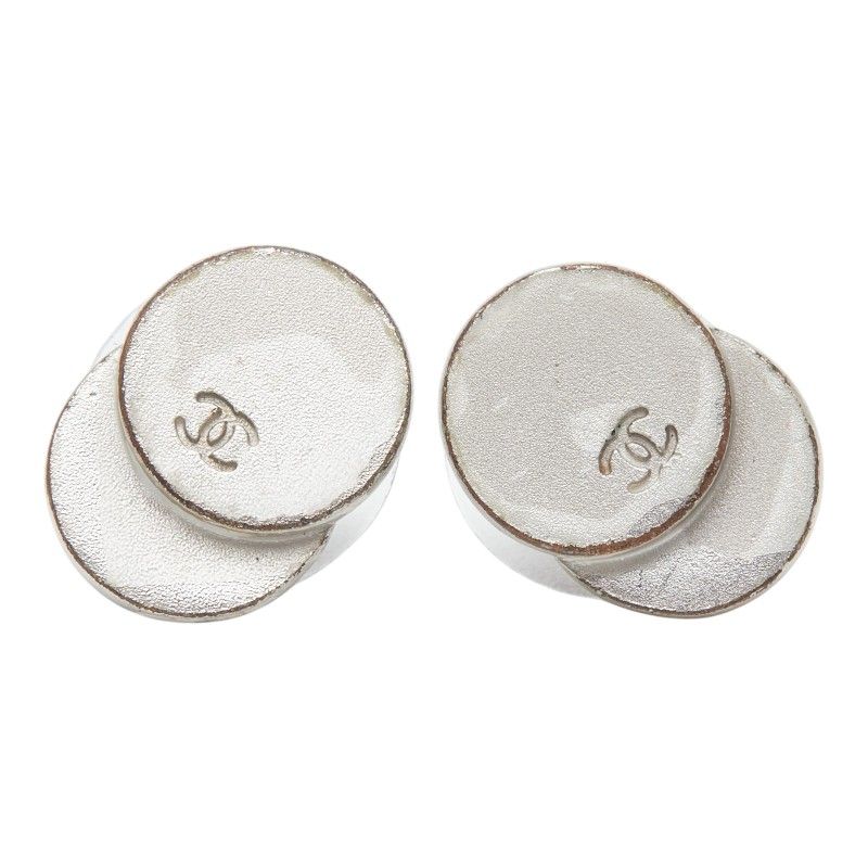 Chanel CC Logo Earrings Silver Metal