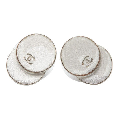 Chanel CC Logo Earrings Silver Metal