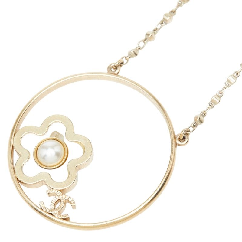 Chanel CC Logo Necklace Gold Plating Pearl