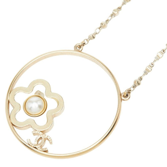 Chanel CC Logo Necklace Gold Plating Pearl