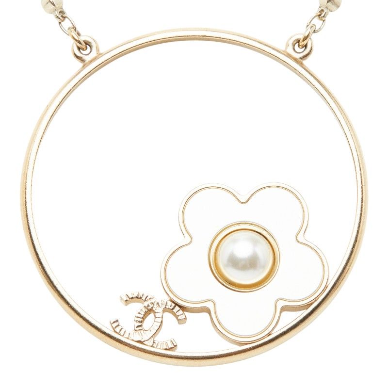 Chanel CC Logo Necklace Gold Plating Pearl — view 3