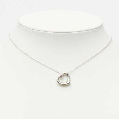 Tiffany & Co lesa Open Heart Pendant Necklace Silver Pink Sa — view 9
